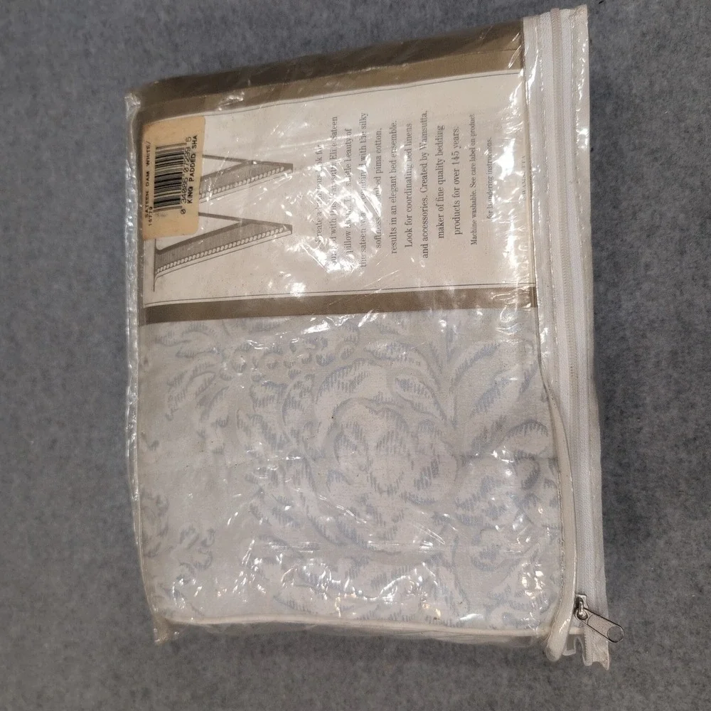 Wamsutta Elite Sateen Padded Pillow Sham King Damask 100% Pima Cotton White Blue - Picture 5 of 5